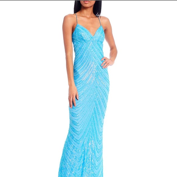 B. Darlin Pattern Sequin Cross Back Long Dress - Picture 1 of 4